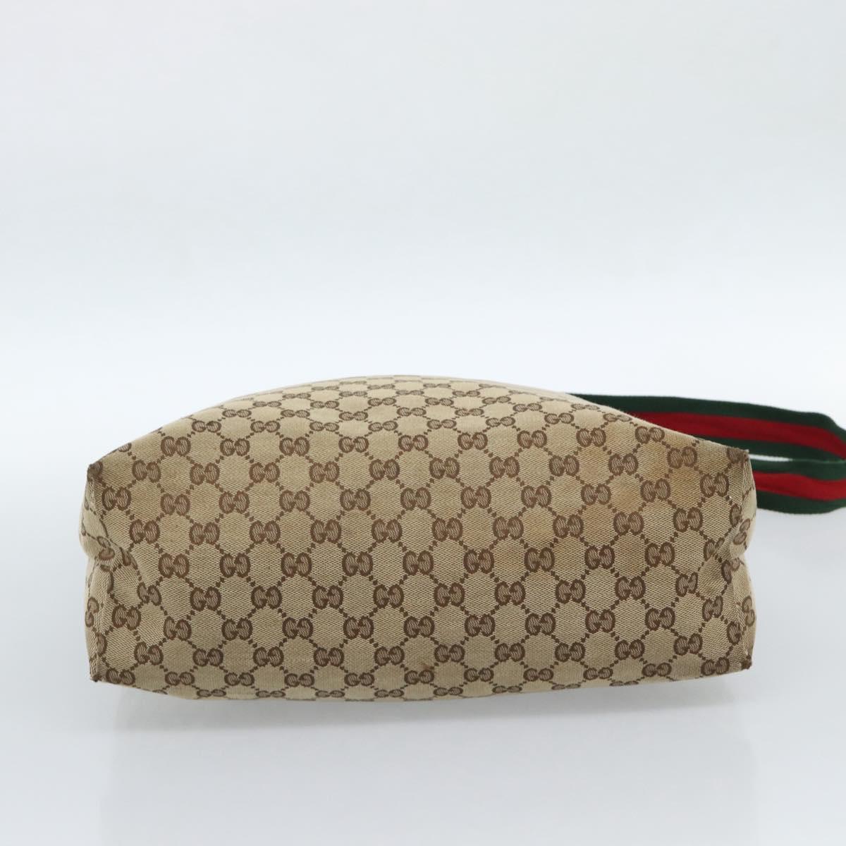 GUCCI GG Canvas Web Sherry Line Shoulder Bag Beige Silver 189751 Auth ka4563