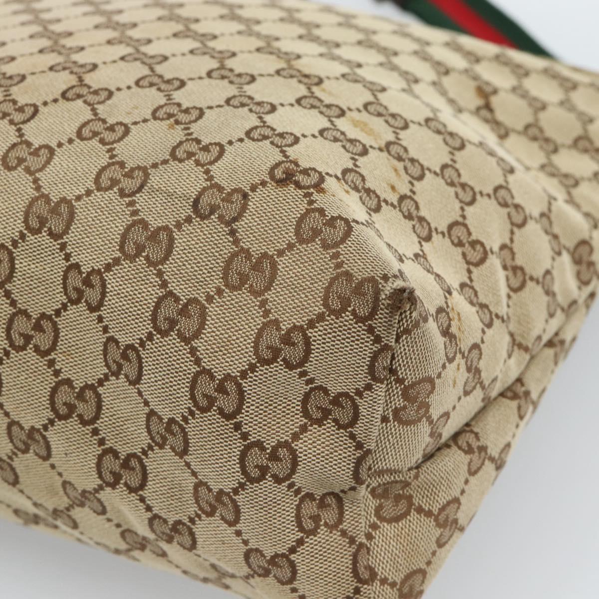 GUCCI GG Canvas Web Sherry Line Shoulder Bag Beige Silver 189751 Auth ka4563