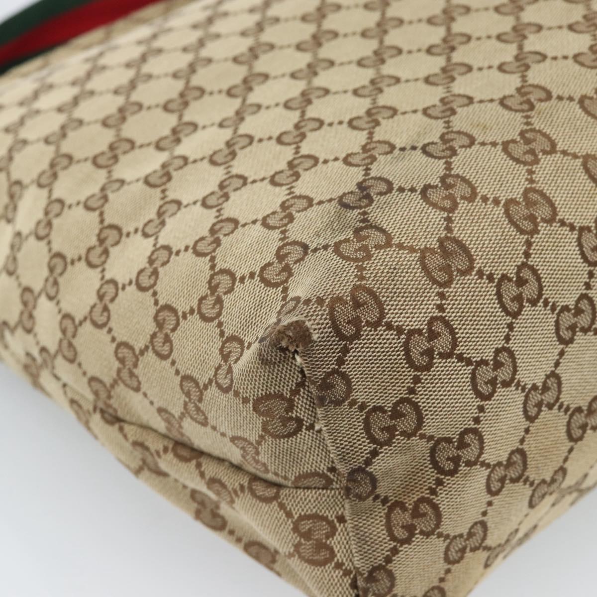 GUCCI GG Canvas Web Sherry Line Shoulder Bag Beige Silver 189751 Auth ka4563