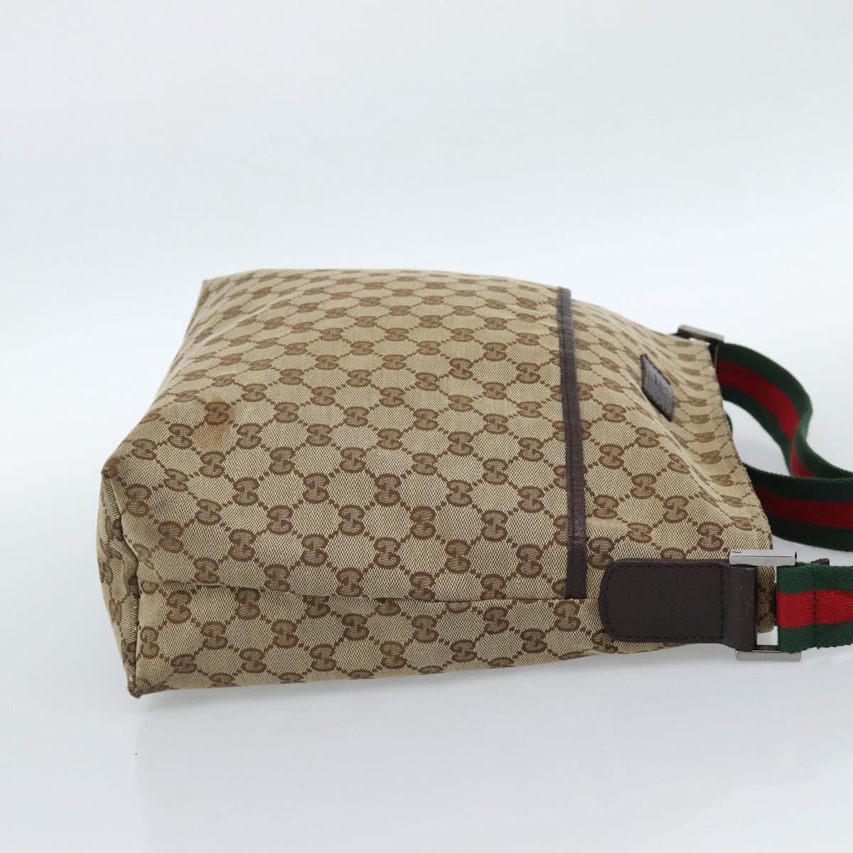 GUCCI GG Canvas Web Sherry Line Shoulder Bag Beige Silver 189751 Auth ka4563