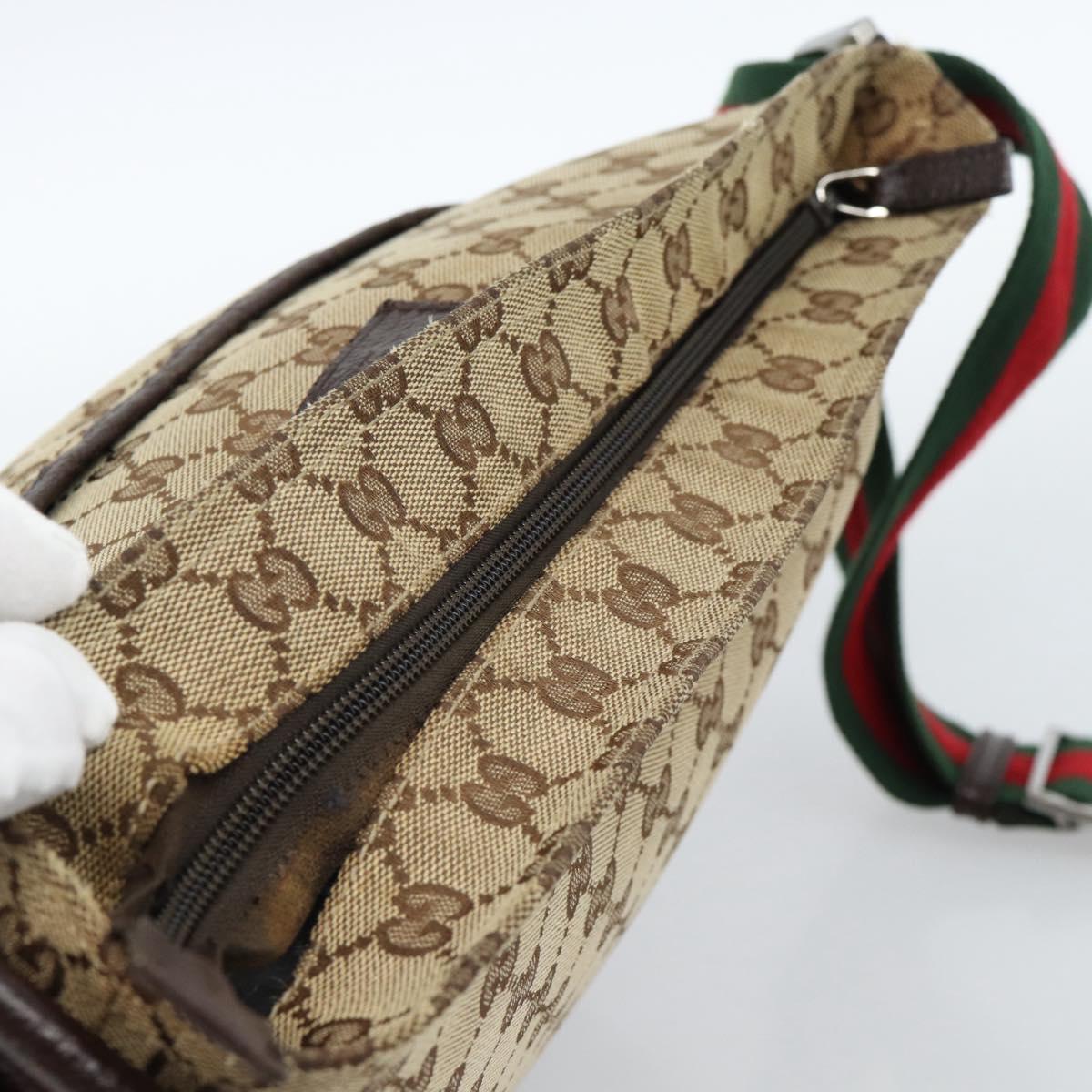 GUCCI GG Canvas Web Sherry Line Shoulder Bag Beige Silver 189751 Auth ka4563