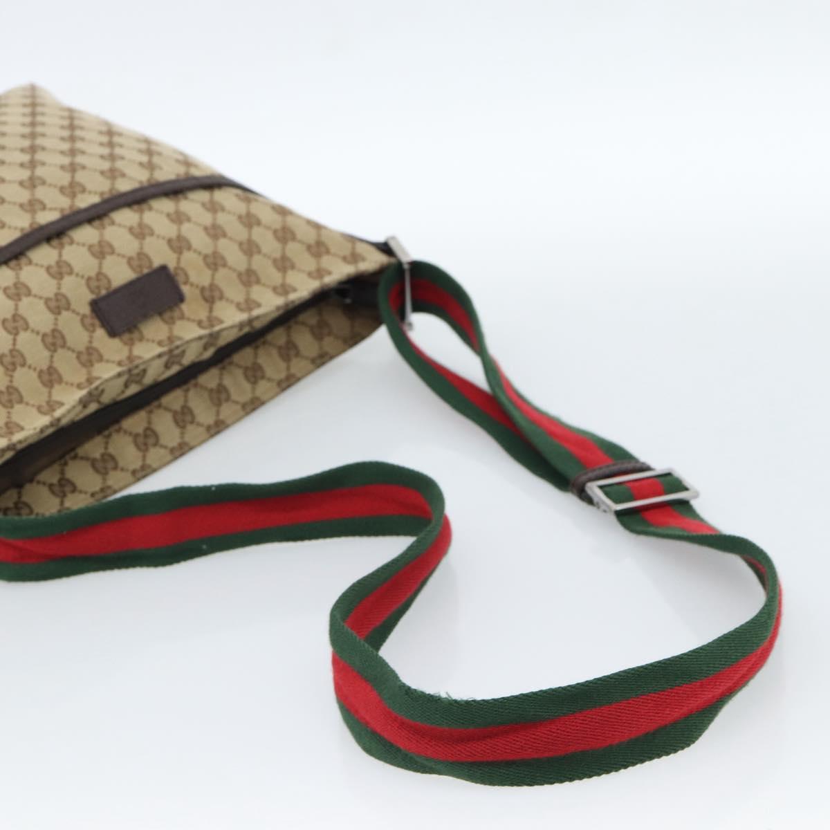 GUCCI GG Canvas Web Sherry Line Shoulder Bag Beige Silver 189751 Auth ka4563