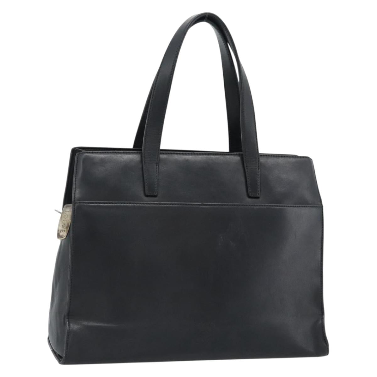 LOEWE Hand Bag Leather Black Silver Auth ka4565A