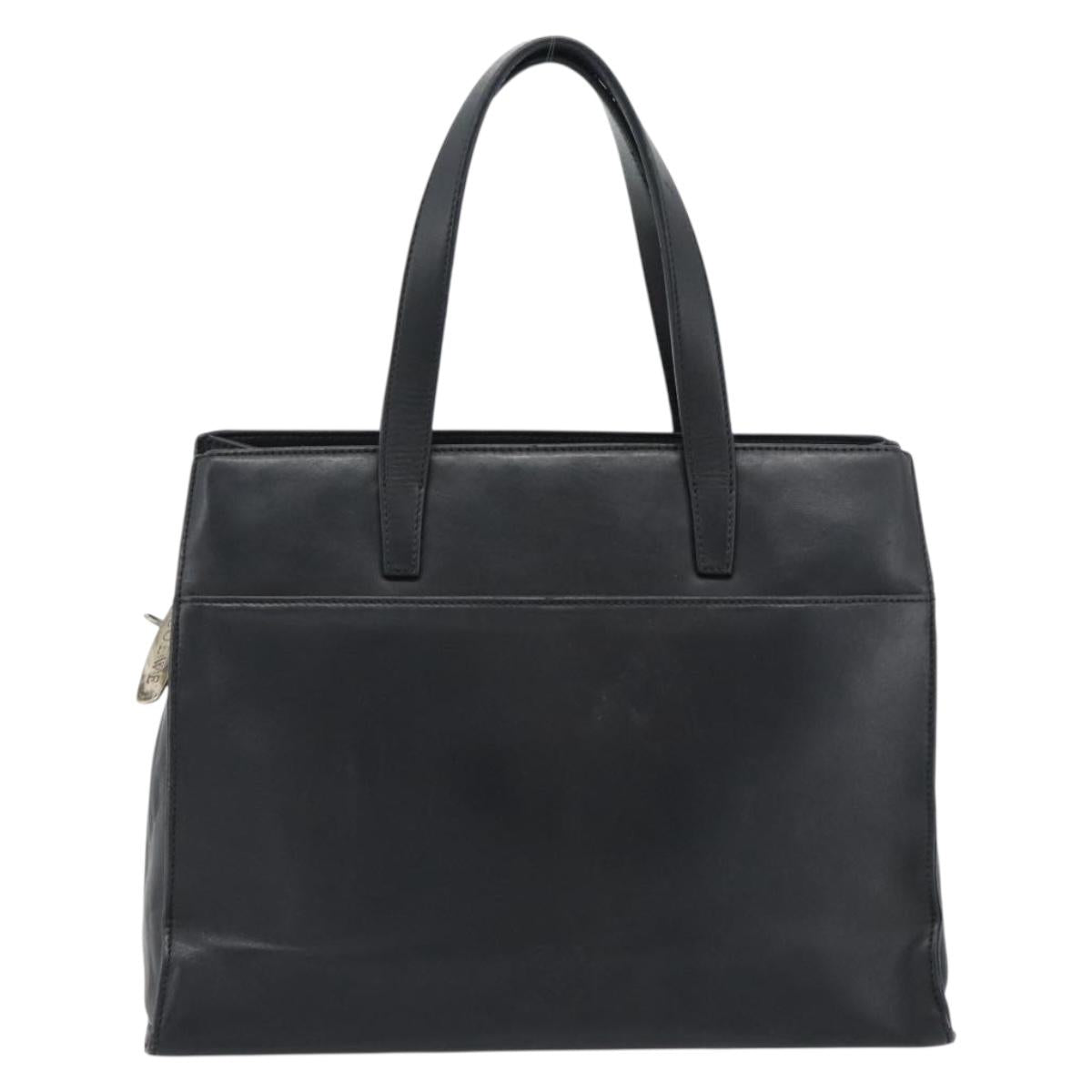 LOEWE Hand Bag Leather Black Silver Auth ka4565A