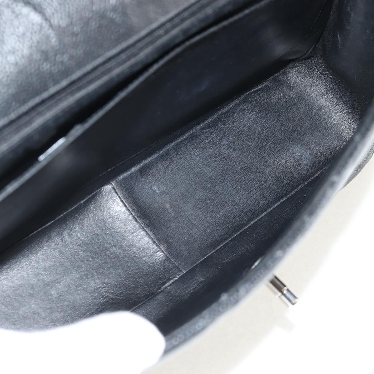 CHANEL Matelasse 30 Chain Shoulder Bag Caviar Skin Black Silver CC Auth ka456V