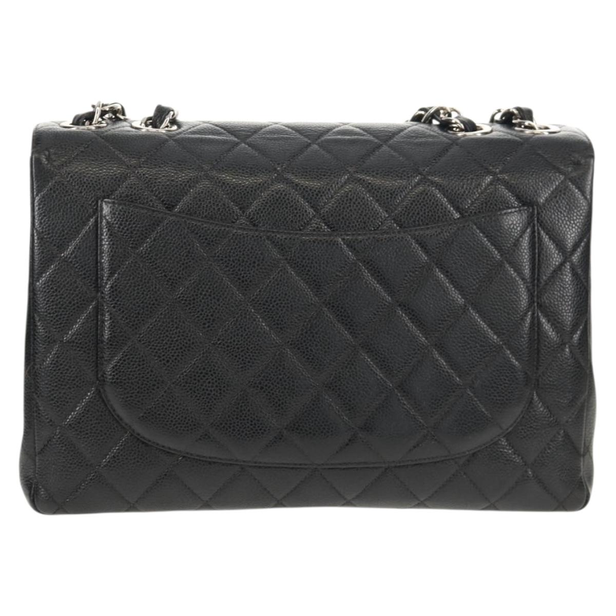 CHANEL Matelasse 30 Chain Shoulder Bag Caviar Skin Black Silver CC Auth ka456V