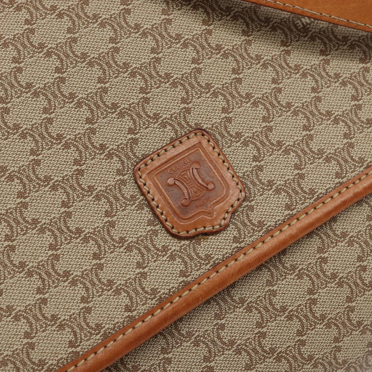 CELINE Macadam Canvas Shoulder Bag PVC Beige Gold Auth ka457