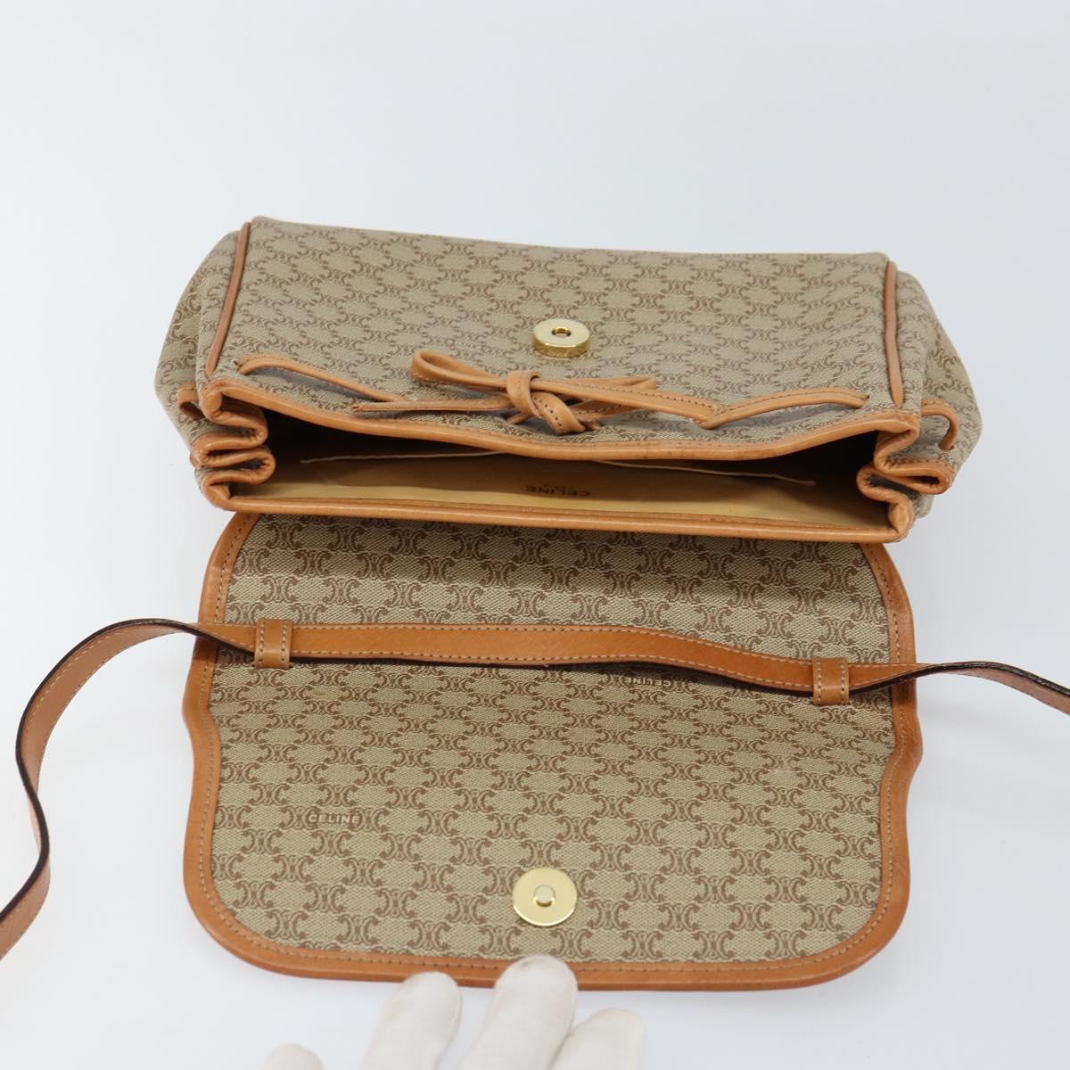 CELINE Macadam Canvas Shoulder Bag PVC Beige Gold Auth ka457