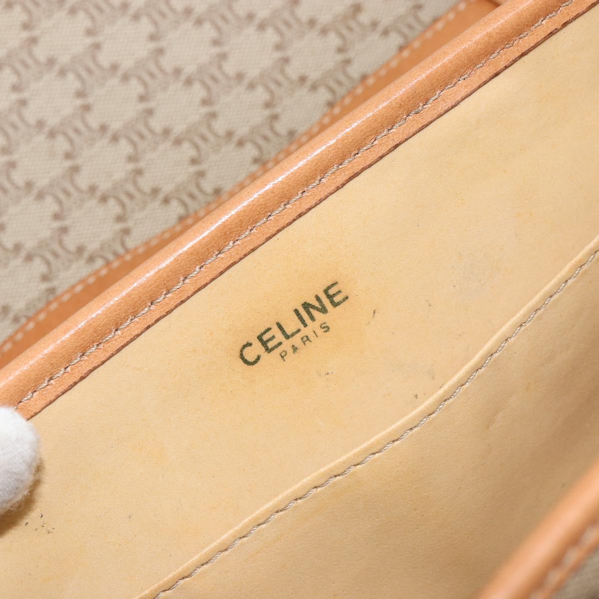 CELINE Macadam Canvas Shoulder Bag PVC Beige Gold Auth ka457