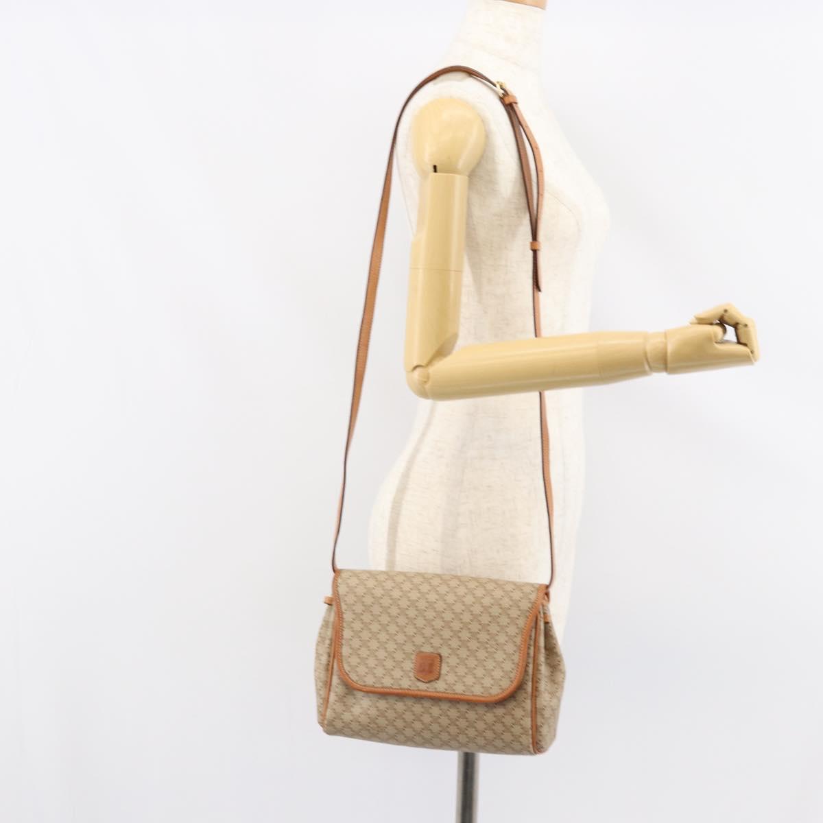 CELINE Macadam Canvas Shoulder Bag PVC Beige Gold Auth ka457