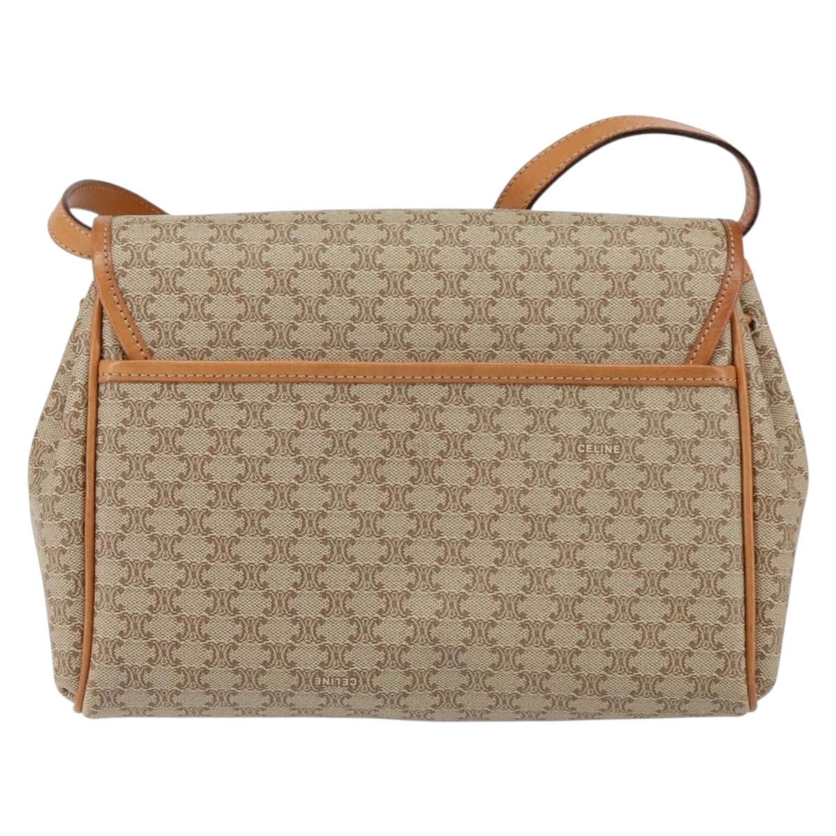 CELINE Macadam Canvas Shoulder Bag PVC Beige Gold Auth ka457