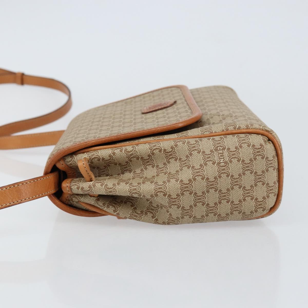 CELINE Macadam Canvas Shoulder Bag PVC Beige Gold Auth ka457