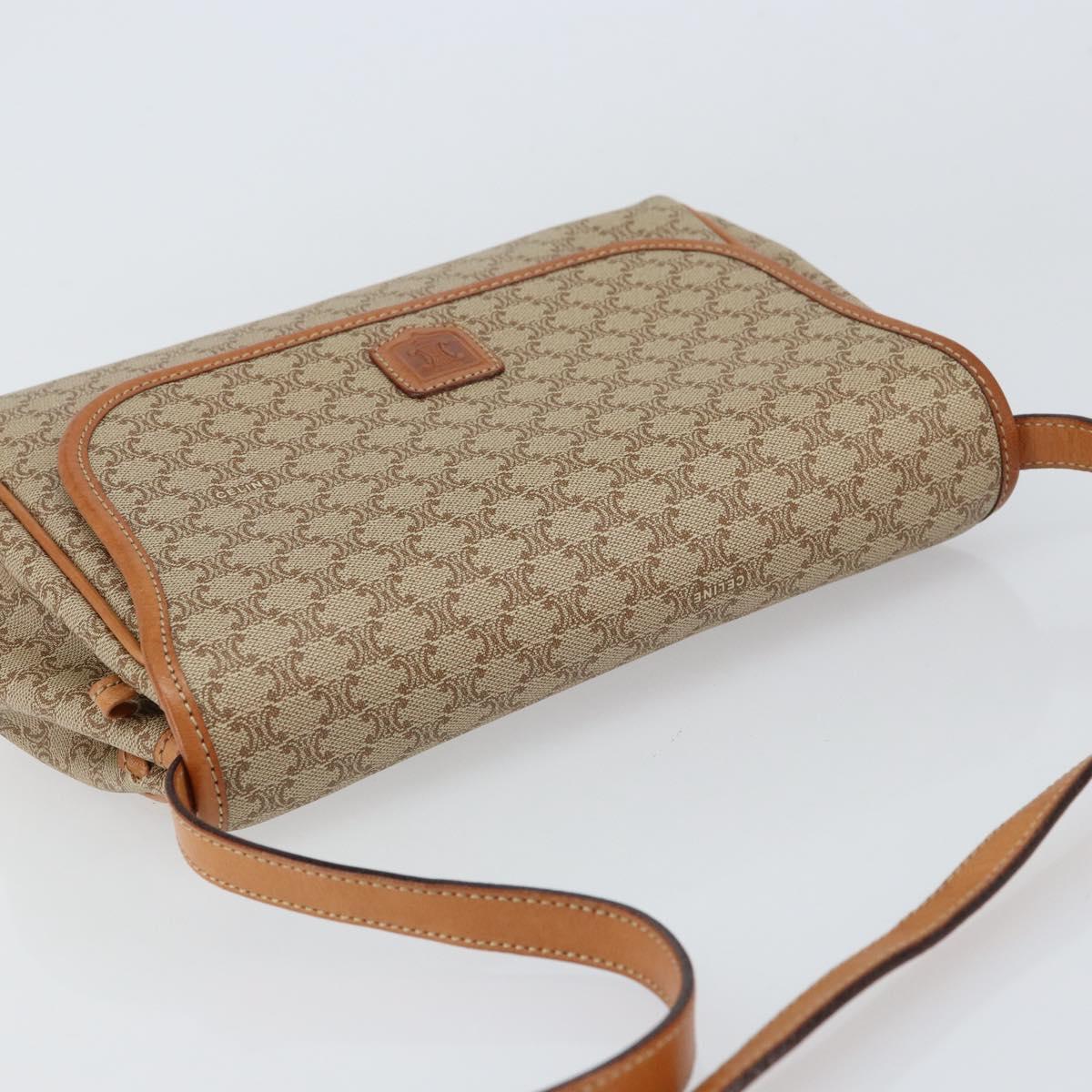 CELINE Macadam Canvas Shoulder Bag PVC Beige Gold Auth ka457