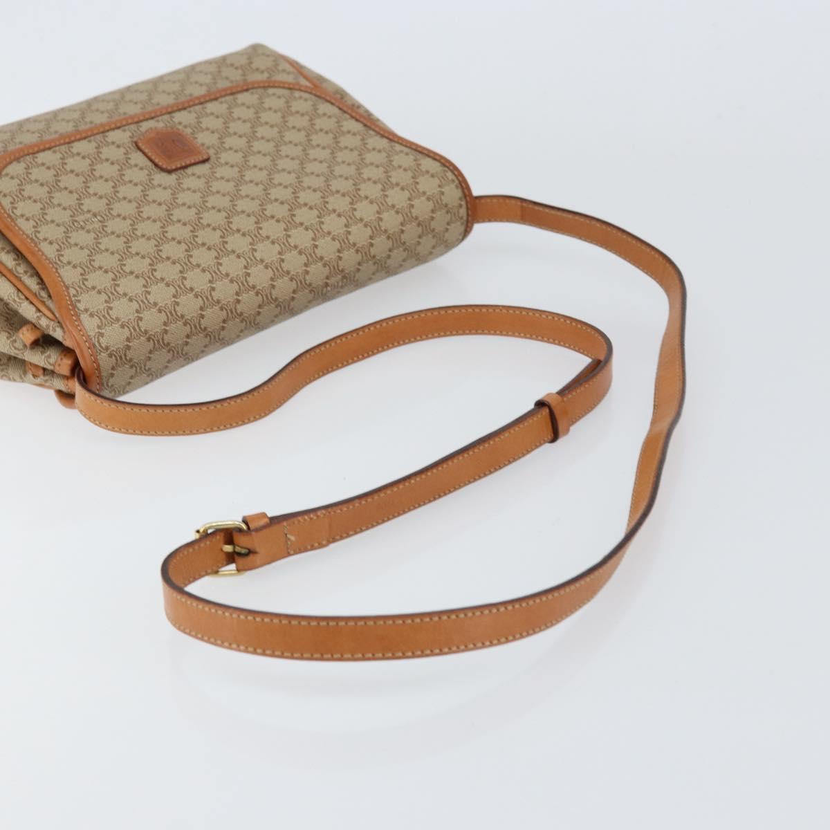 CELINE Macadam Canvas Shoulder Bag PVC Beige Gold Auth ka457