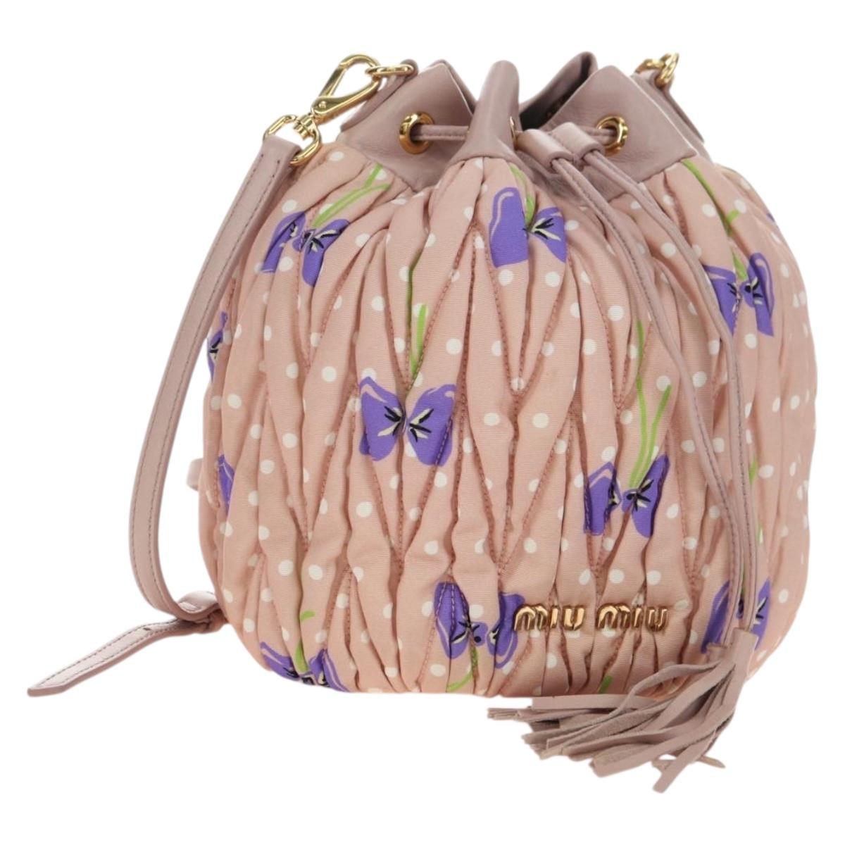 Miu Miu Shoulder Bag Canvas Leather Pink Gold Auth ka4573M