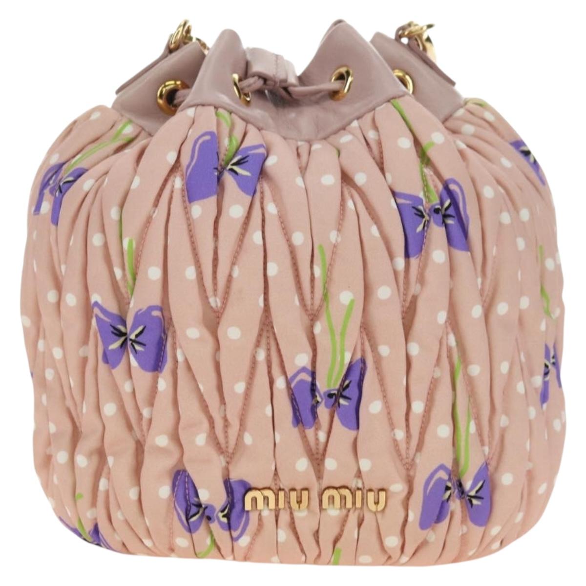 Miu Miu Shoulder Bag Canvas Leather Pink Gold Auth ka4573M
