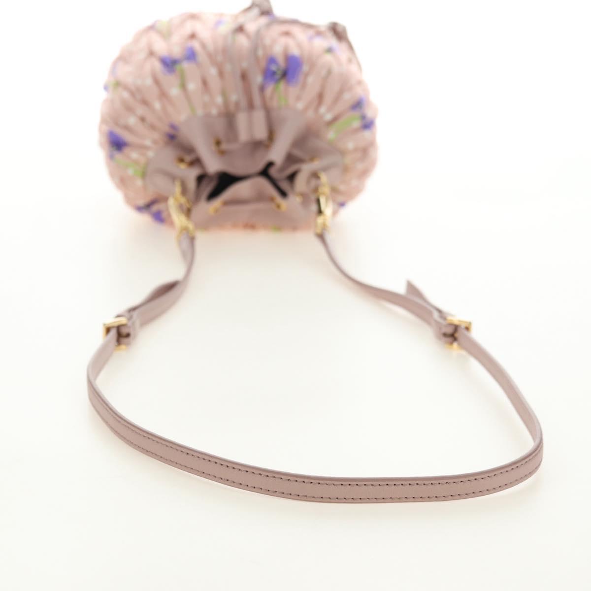 Miu Miu Shoulder Bag Canvas Leather Pink Gold Auth ka4573M