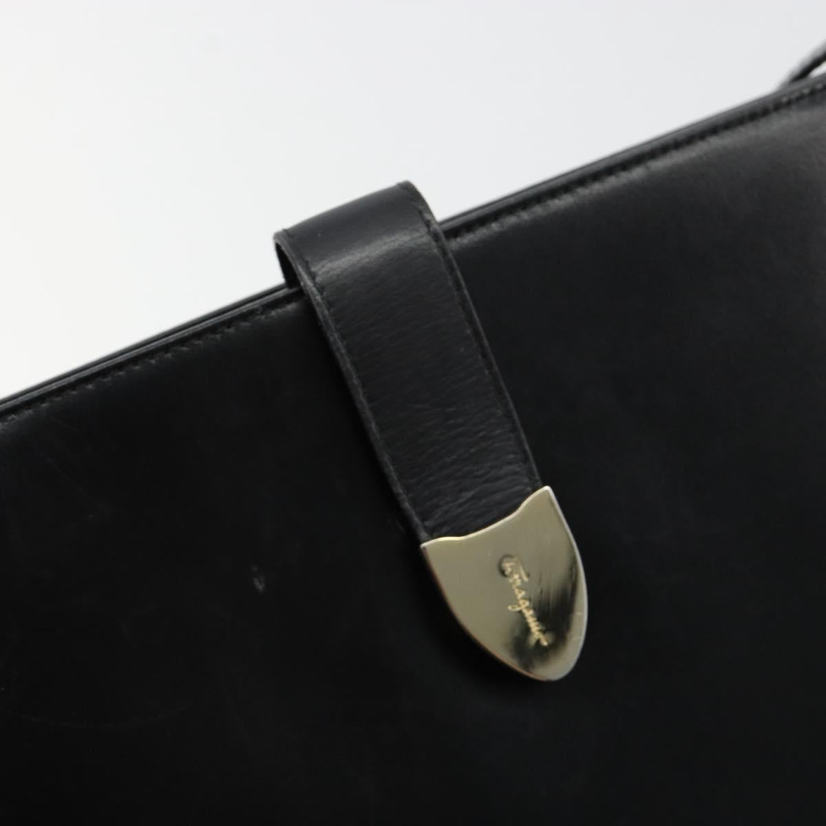Salvatore Ferragamo Shoulder Bag Leather Black Gold Auth ka4575