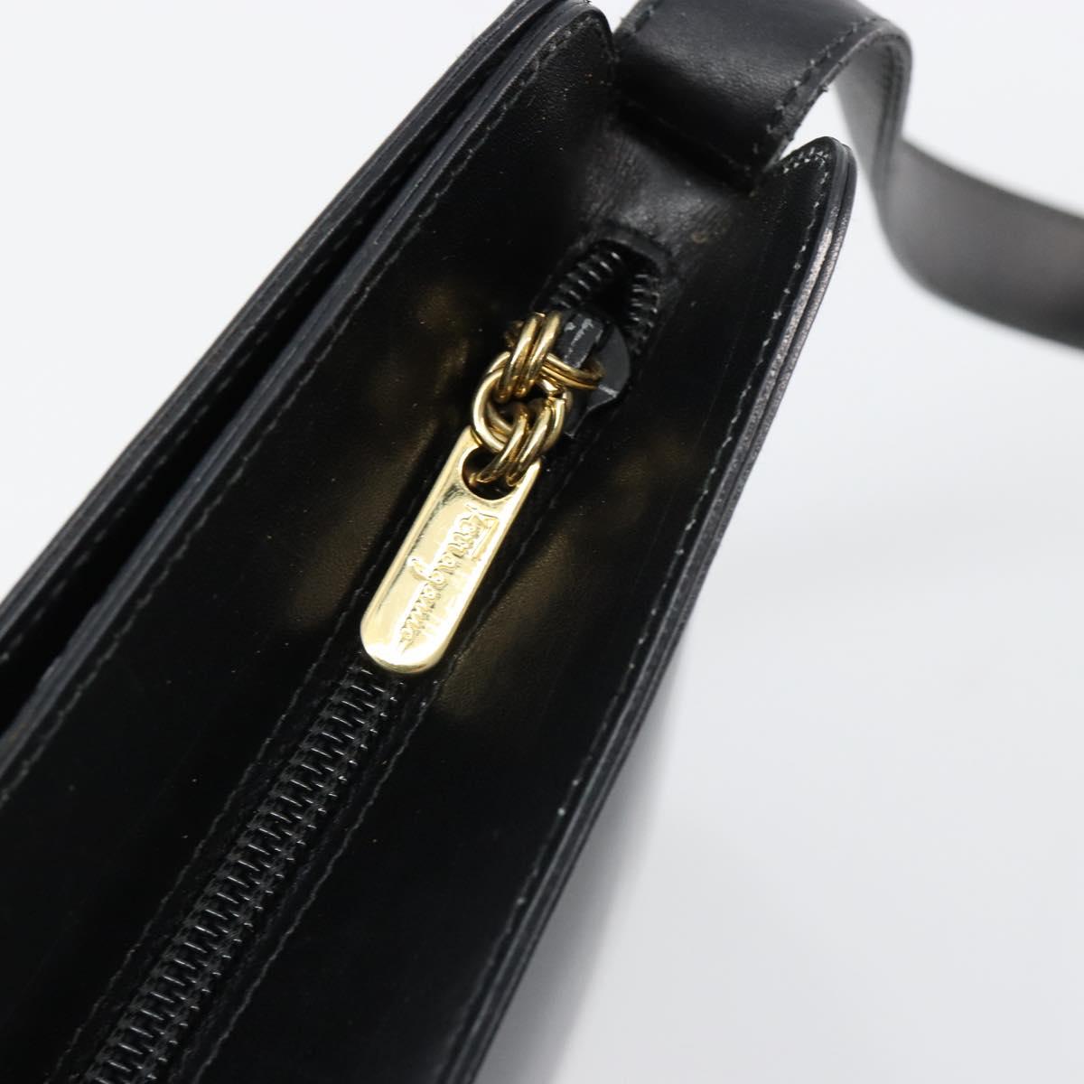 Salvatore Ferragamo Shoulder Bag Leather Black Gold Auth ka4575