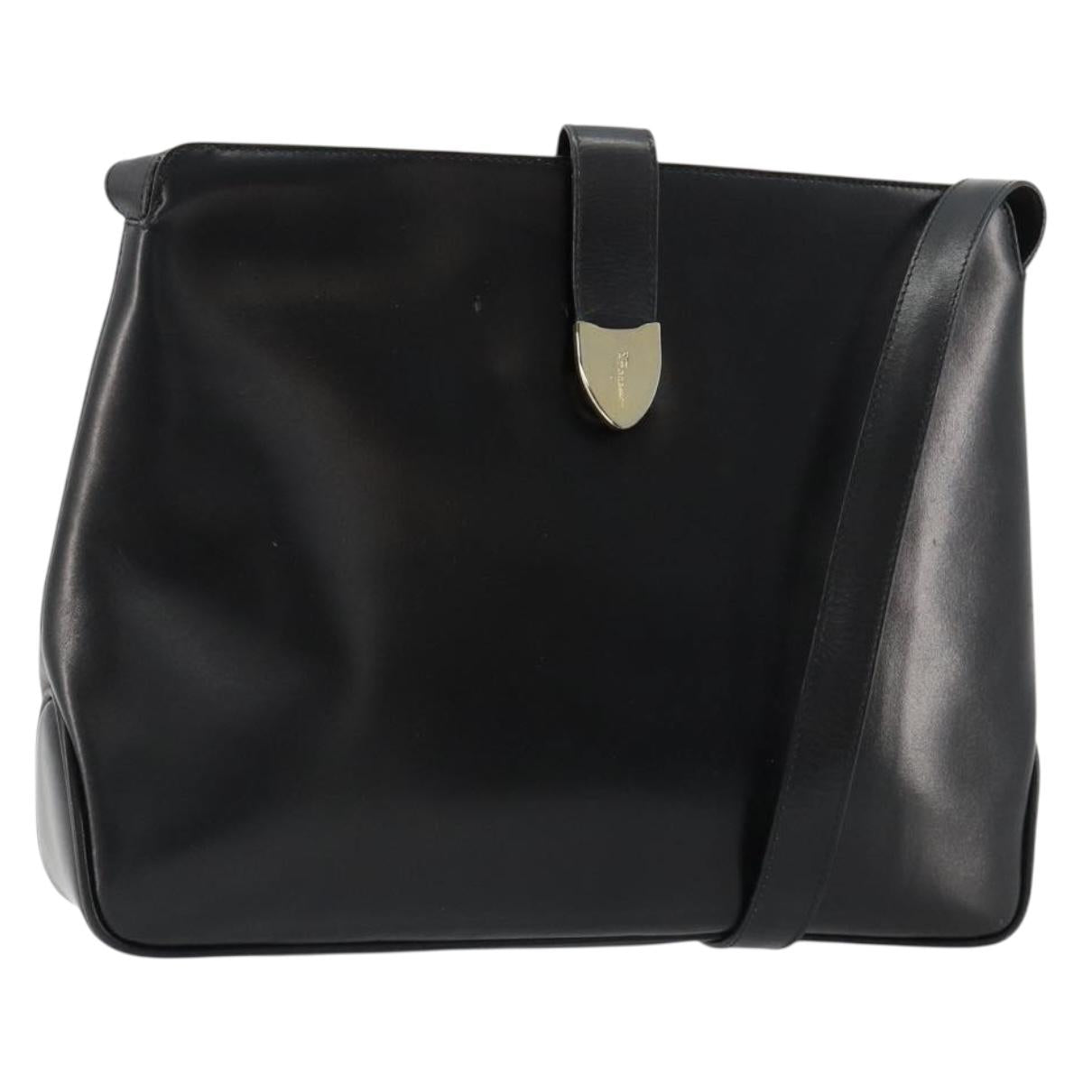 Salvatore Ferragamo Shoulder Bag Leather Black Gold Auth ka4575
