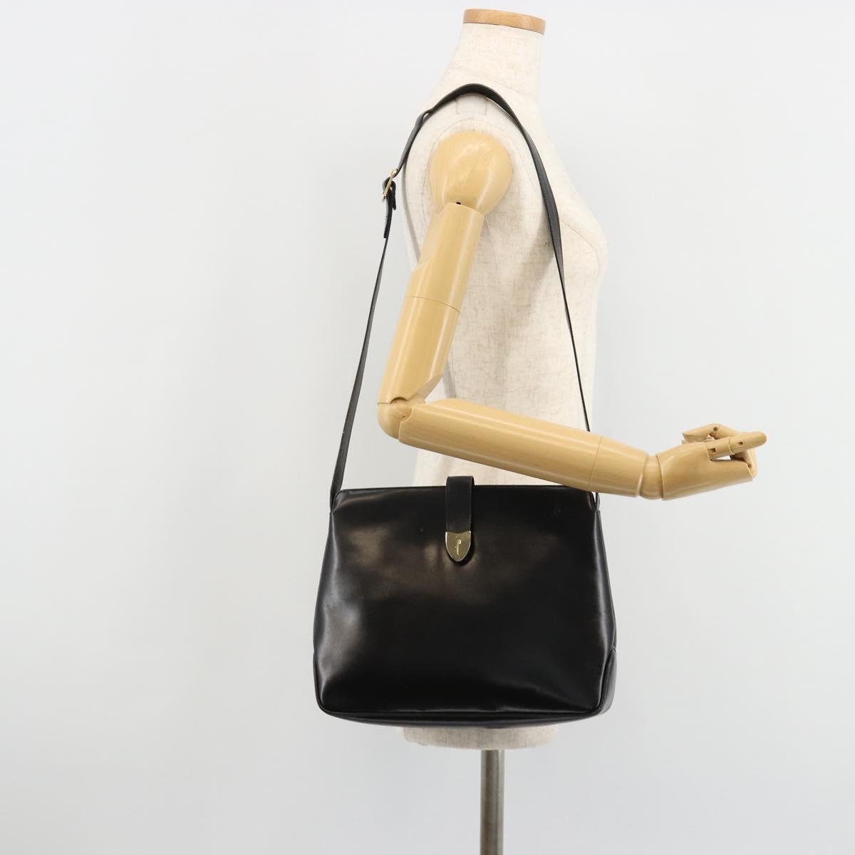Salvatore Ferragamo Shoulder Bag Leather Black Gold Auth ka4575