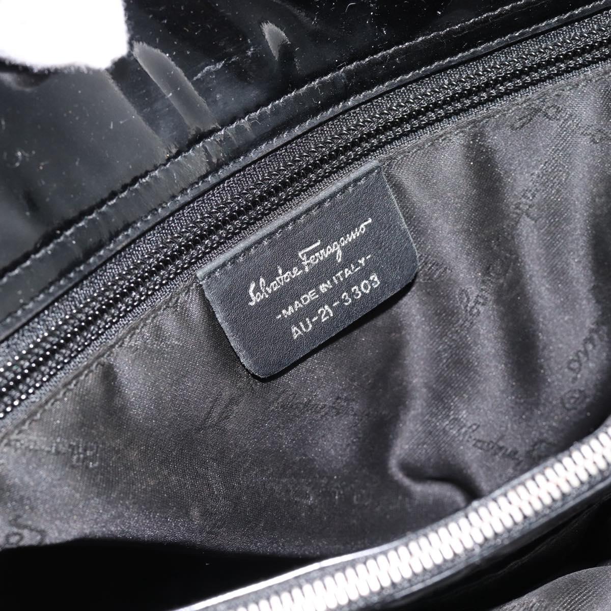 Salvatore Ferragamo Vala Hand Bag Canvas Black Silver Auth ka4576