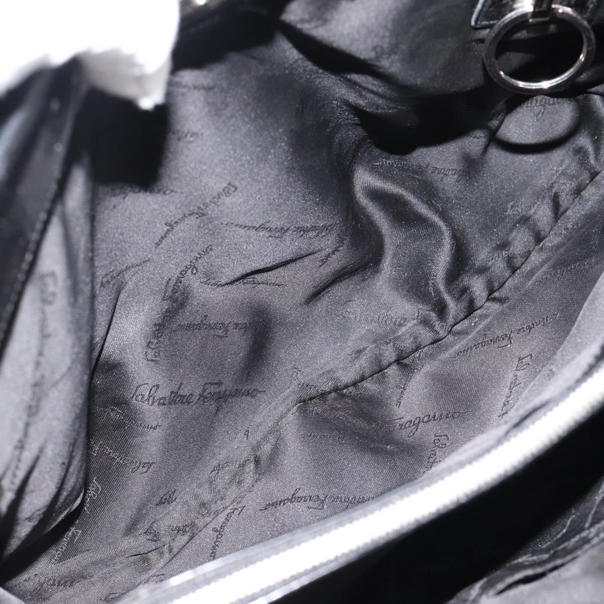 Salvatore Ferragamo Vala Hand Bag Canvas Black Silver Auth ka4576
