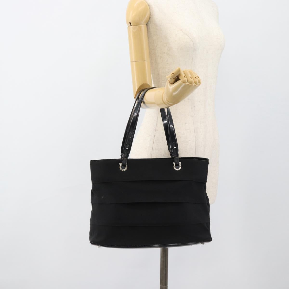 Salvatore Ferragamo Vala Hand Bag Canvas Black Silver Auth ka4576