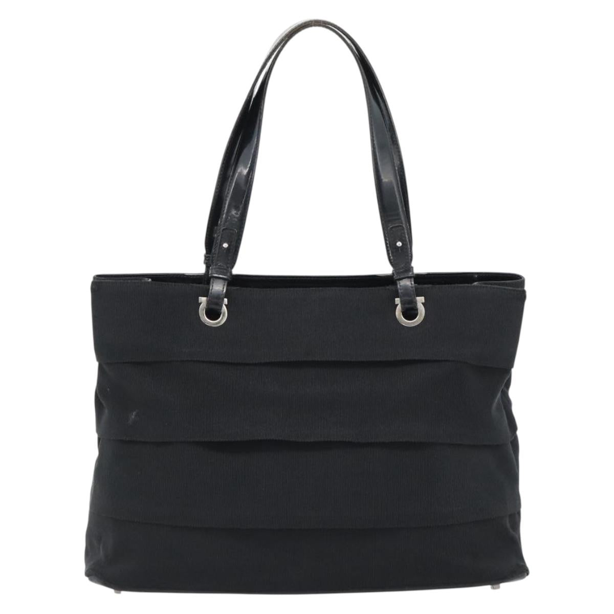 Salvatore Ferragamo Vala Hand Bag Canvas Black Silver Auth ka4576