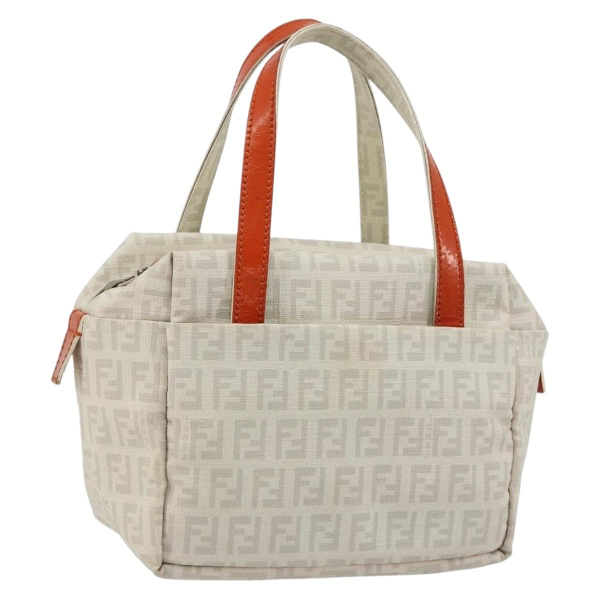 FENDI Zucchino Canvas Hand Bag PVC White Silver Auth ka4577A