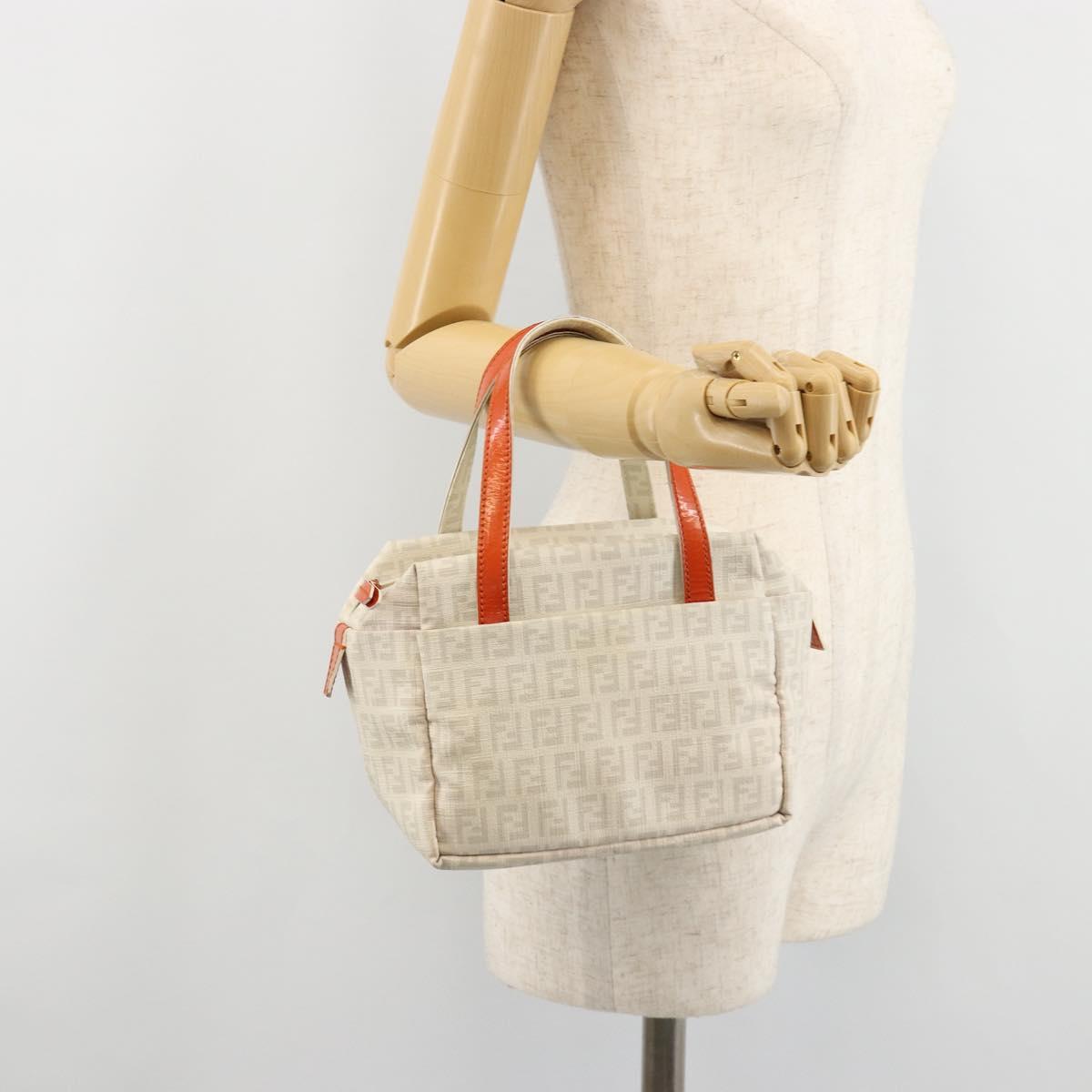 FENDI Zucchino Canvas Hand Bag PVC White Silver Auth ka4577A