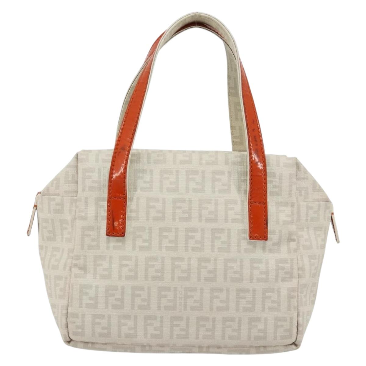 FENDI Zucchino Canvas Hand Bag PVC White Silver Auth ka4577A