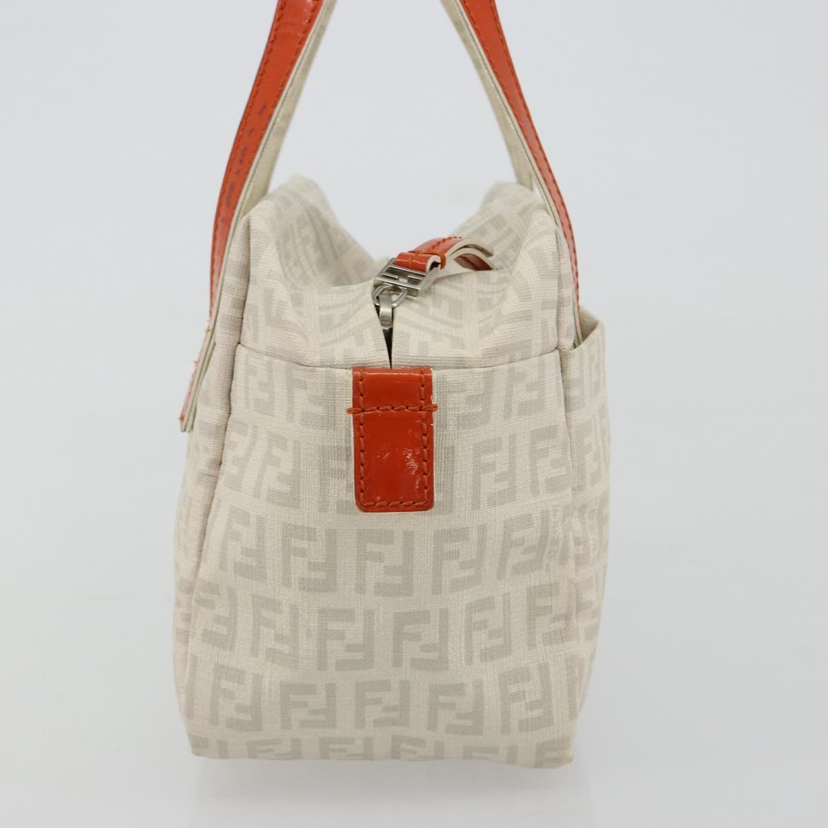 FENDI Zucchino Canvas Hand Bag PVC White Silver Auth ka4577A
