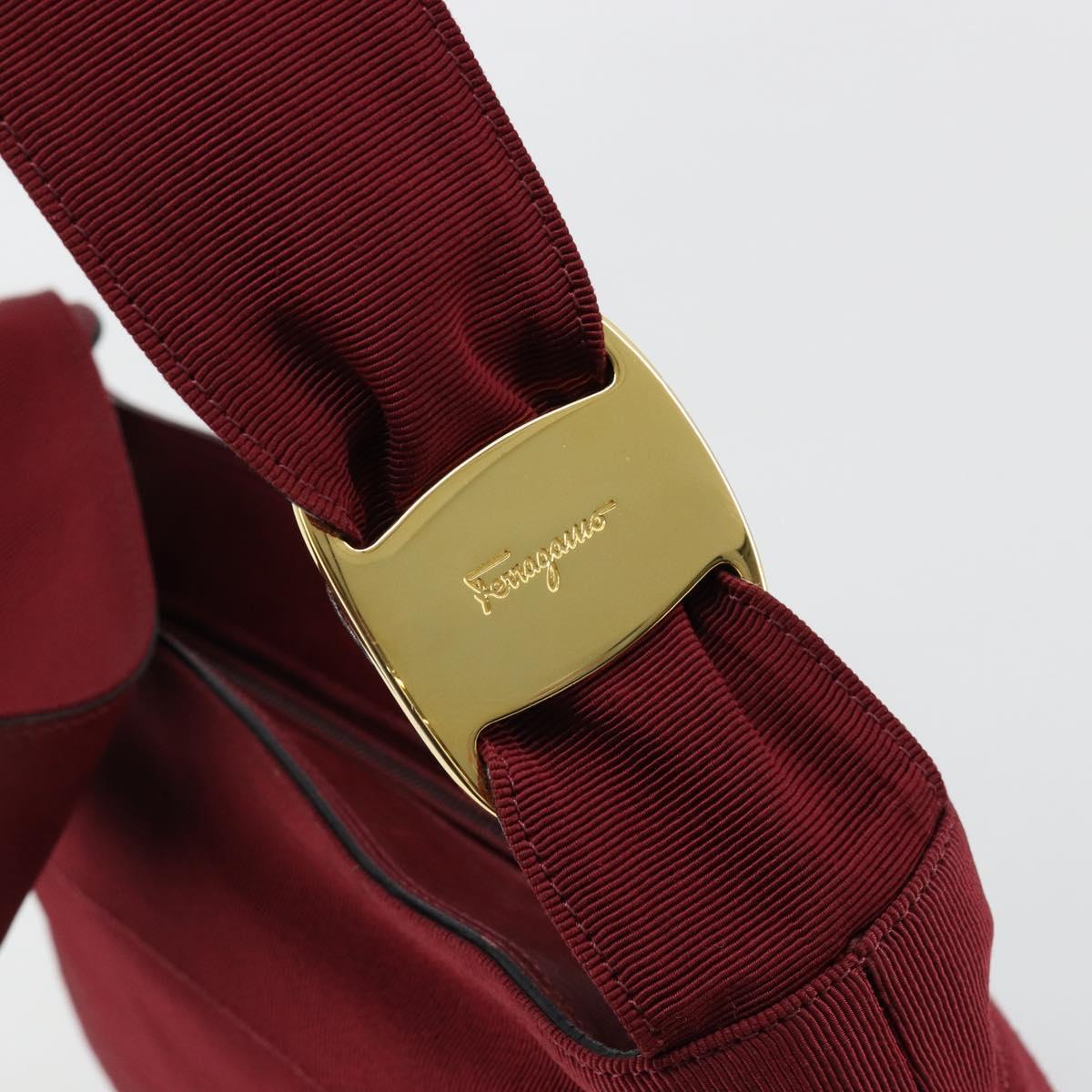 Salvatore Ferragamo Vala Shoulder Bag Canvas Leather Red Gold Auth ka4578A