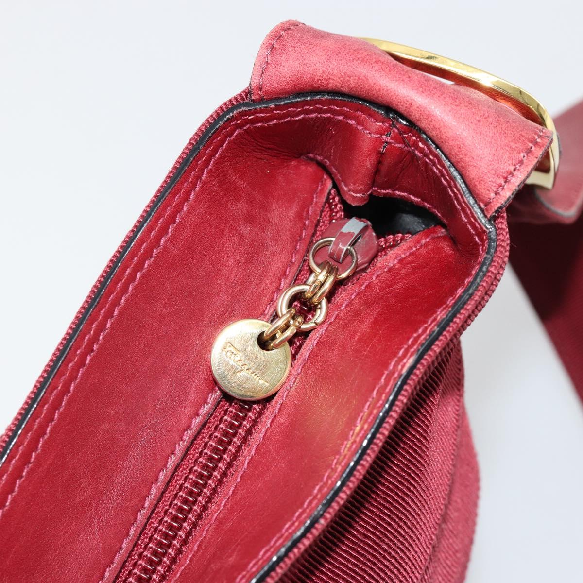 Salvatore Ferragamo Vala Shoulder Bag Canvas Leather Red Gold Auth ka4578A