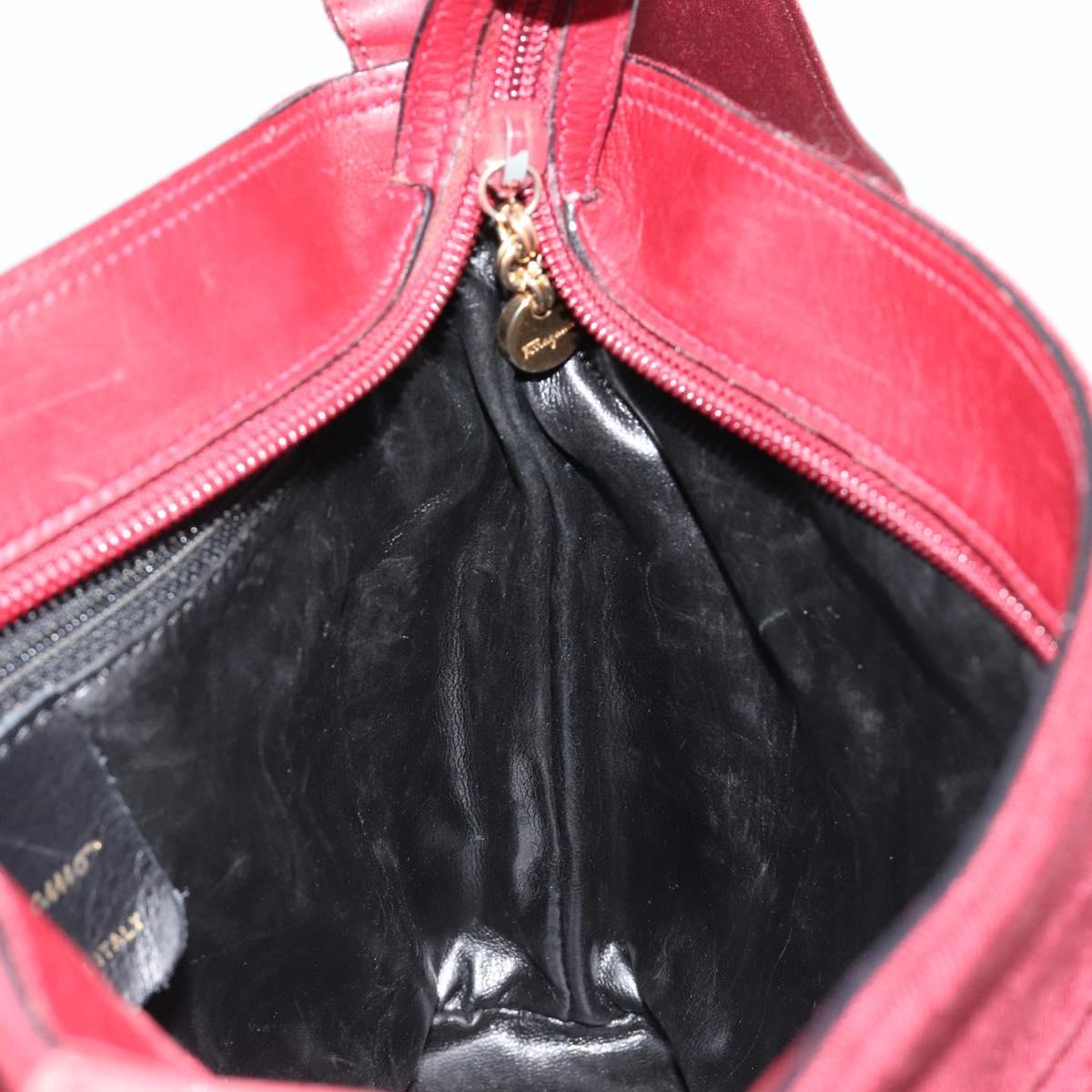 Salvatore Ferragamo Vala Shoulder Bag Canvas Leather Red Gold Auth ka4578A