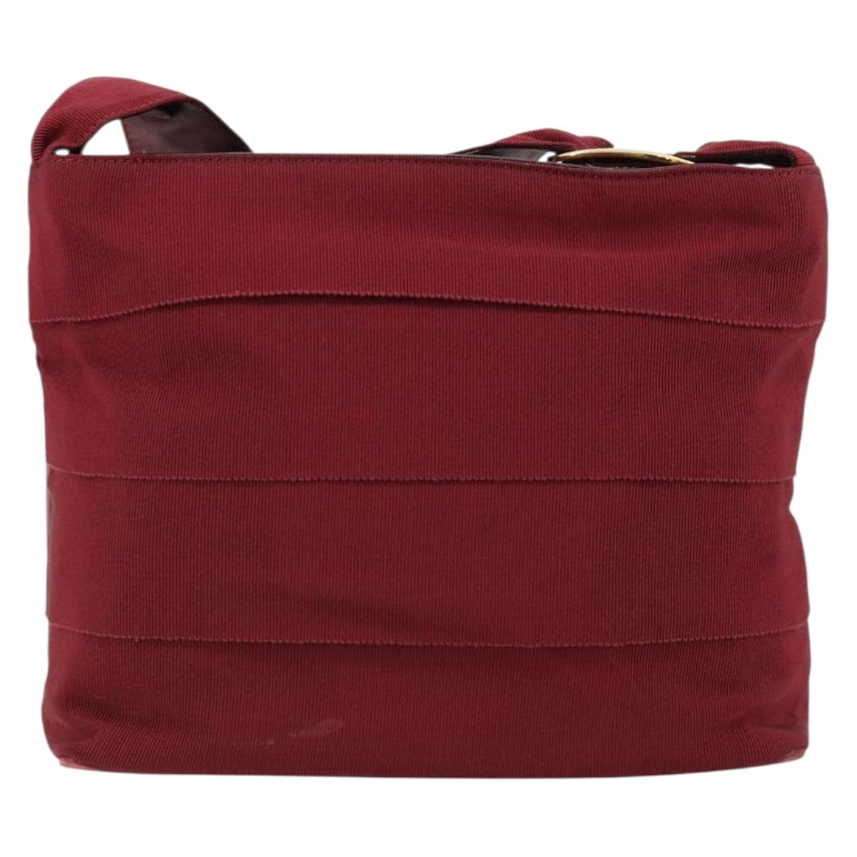 Salvatore Ferragamo Vala Shoulder Bag Canvas Leather Red Gold Auth ka4578A