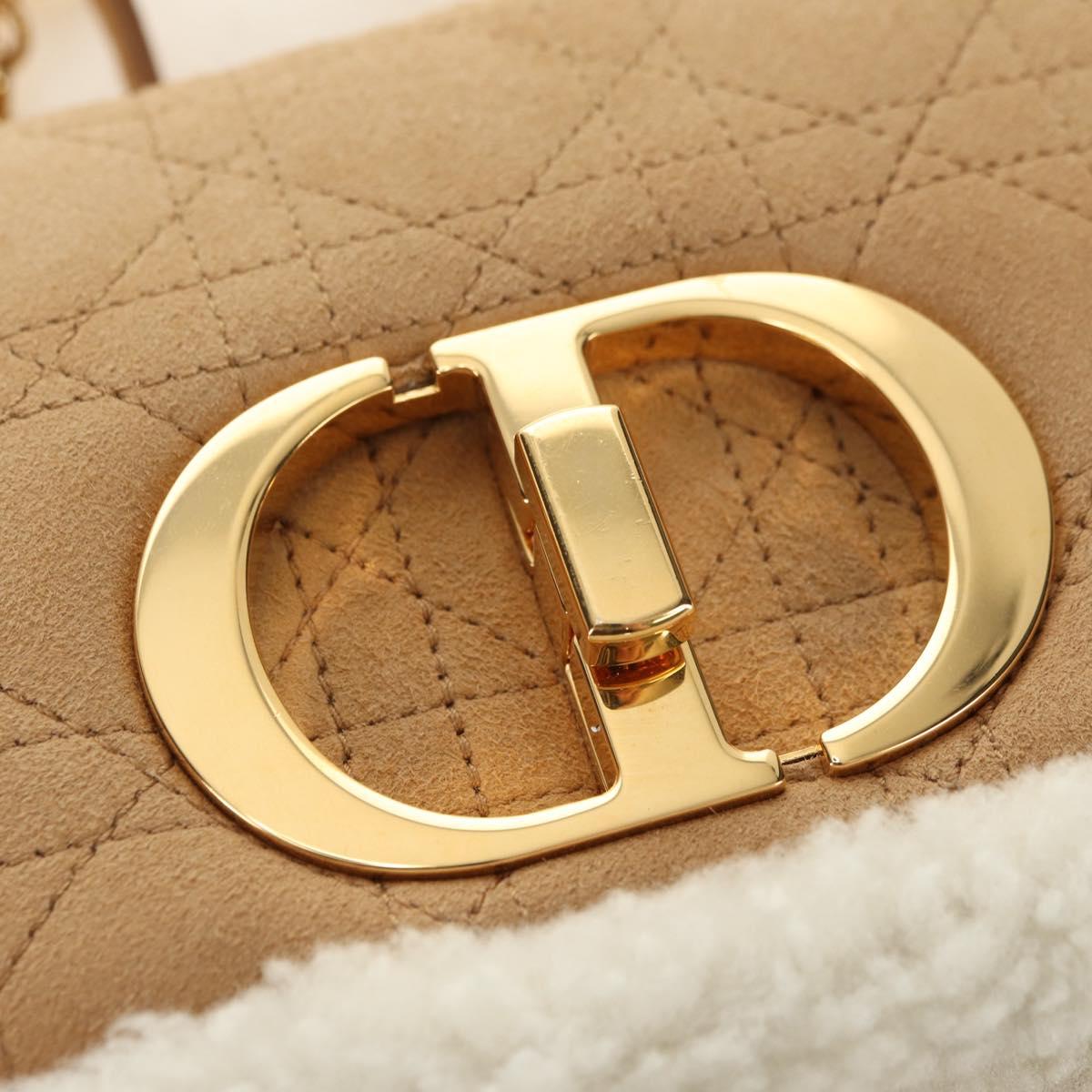 Christian Dior Caro Chain Shoulder Bag Mouton Beige Gold Auth ka4579SM