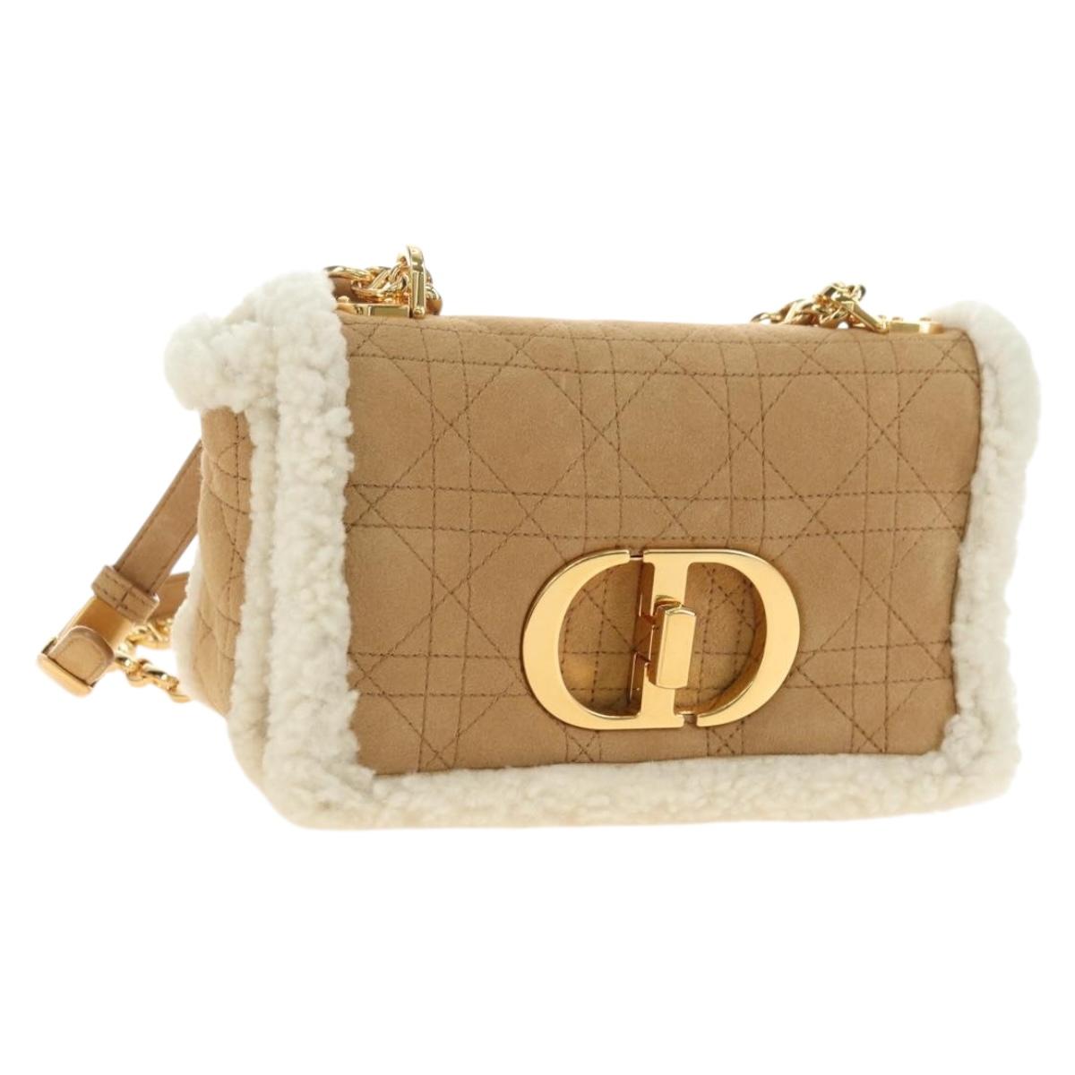 Christian Dior Caro Chain Shoulder Bag Mouton Beige Gold Auth ka4579SM