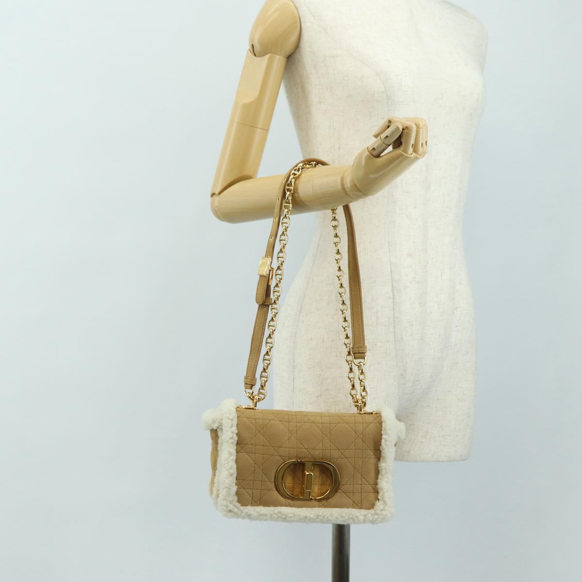 Christian Dior Caro Chain Shoulder Bag Mouton Beige Gold Auth ka4579SM