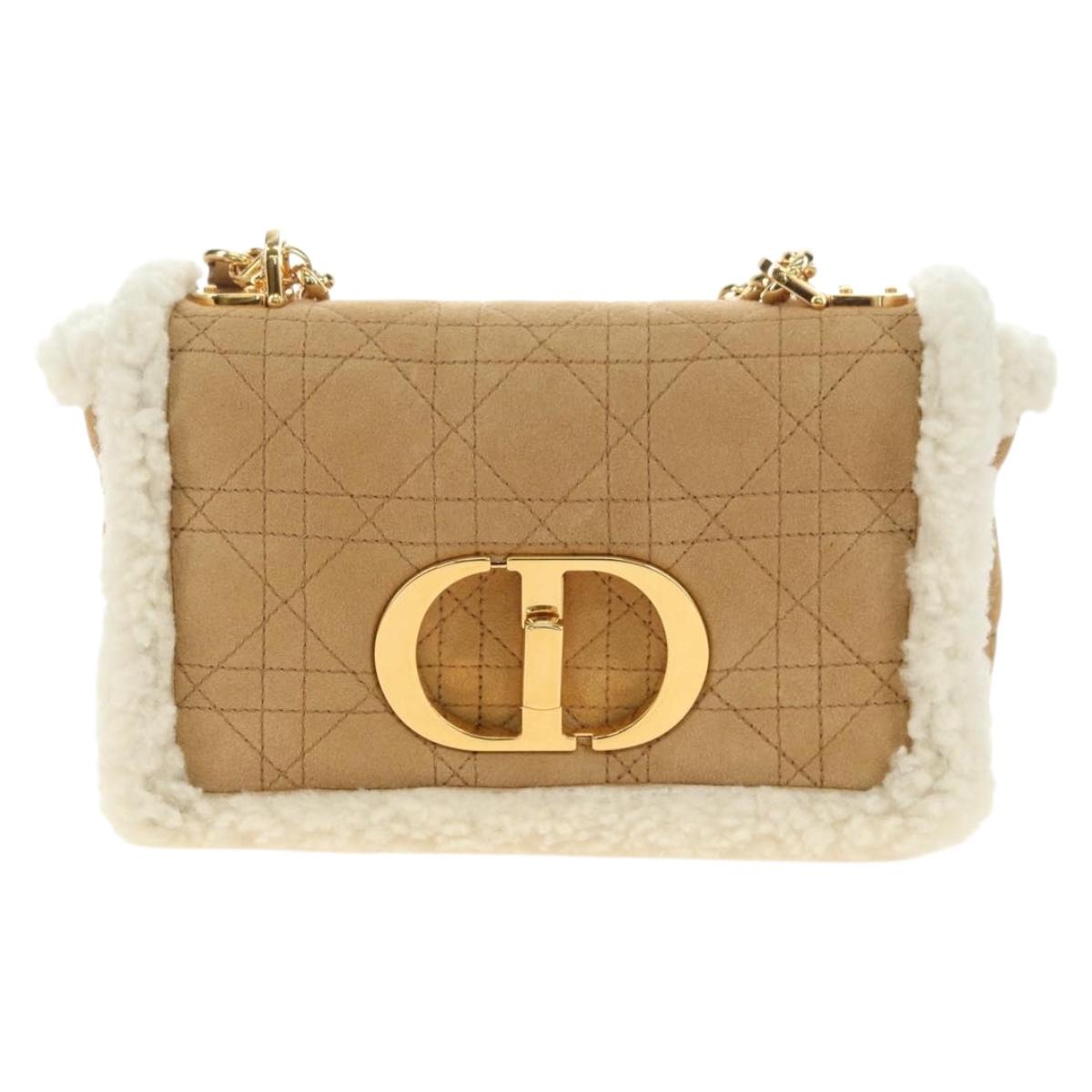 Christian Dior Caro Chain Shoulder Bag Mouton Beige Gold Auth ka4579SM