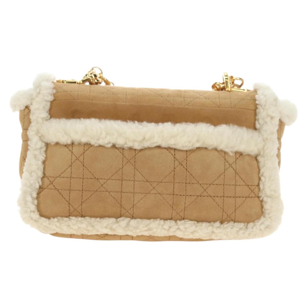 Christian Dior Caro Chain Shoulder Bag Mouton Beige Gold Auth ka4579SM