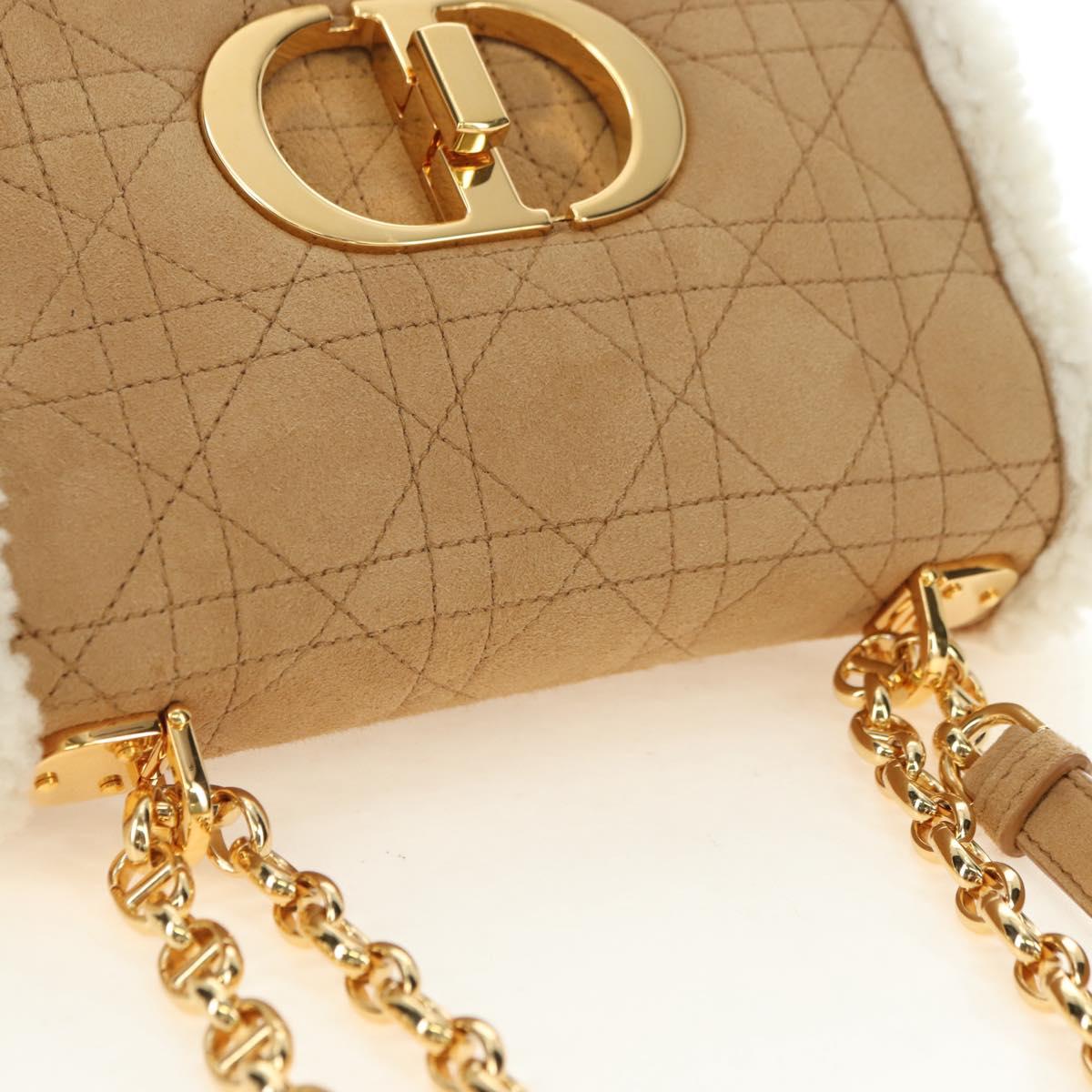 Christian Dior Caro Chain Shoulder Bag Mouton Beige Gold Auth ka4579SM