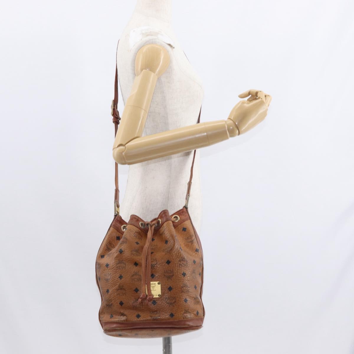 MCM Logogram Vicetos Shoulder Bag PVC Leather Brown Gold Auth ka458