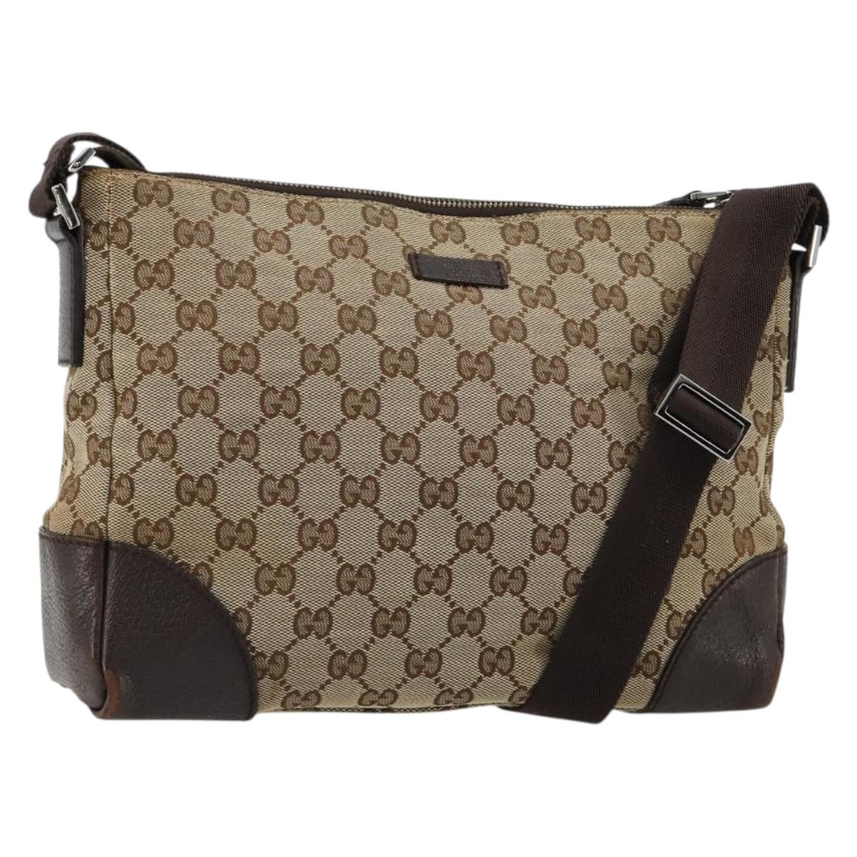 GUCCI GG Canvas Shoulder Bag Brown Silver 114273 Auth ka4581