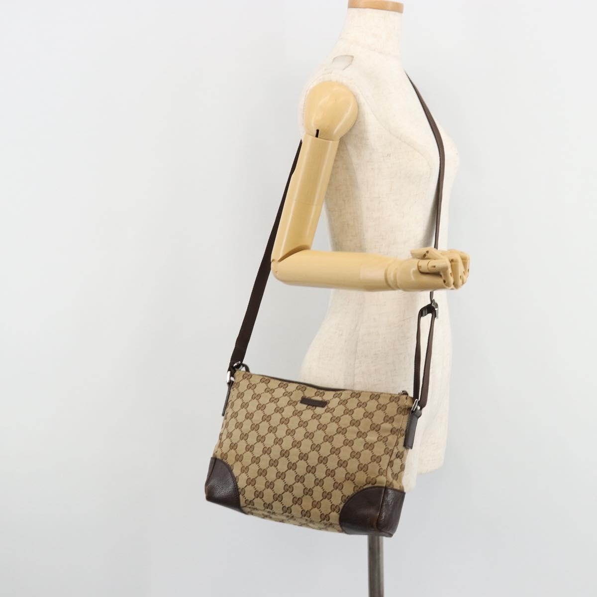 GUCCI GG Canvas Shoulder Bag Brown Silver 114273 Auth ka4581