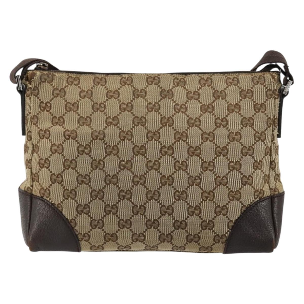 GUCCI GG Canvas Shoulder Bag Brown Silver 114273 Auth ka4581