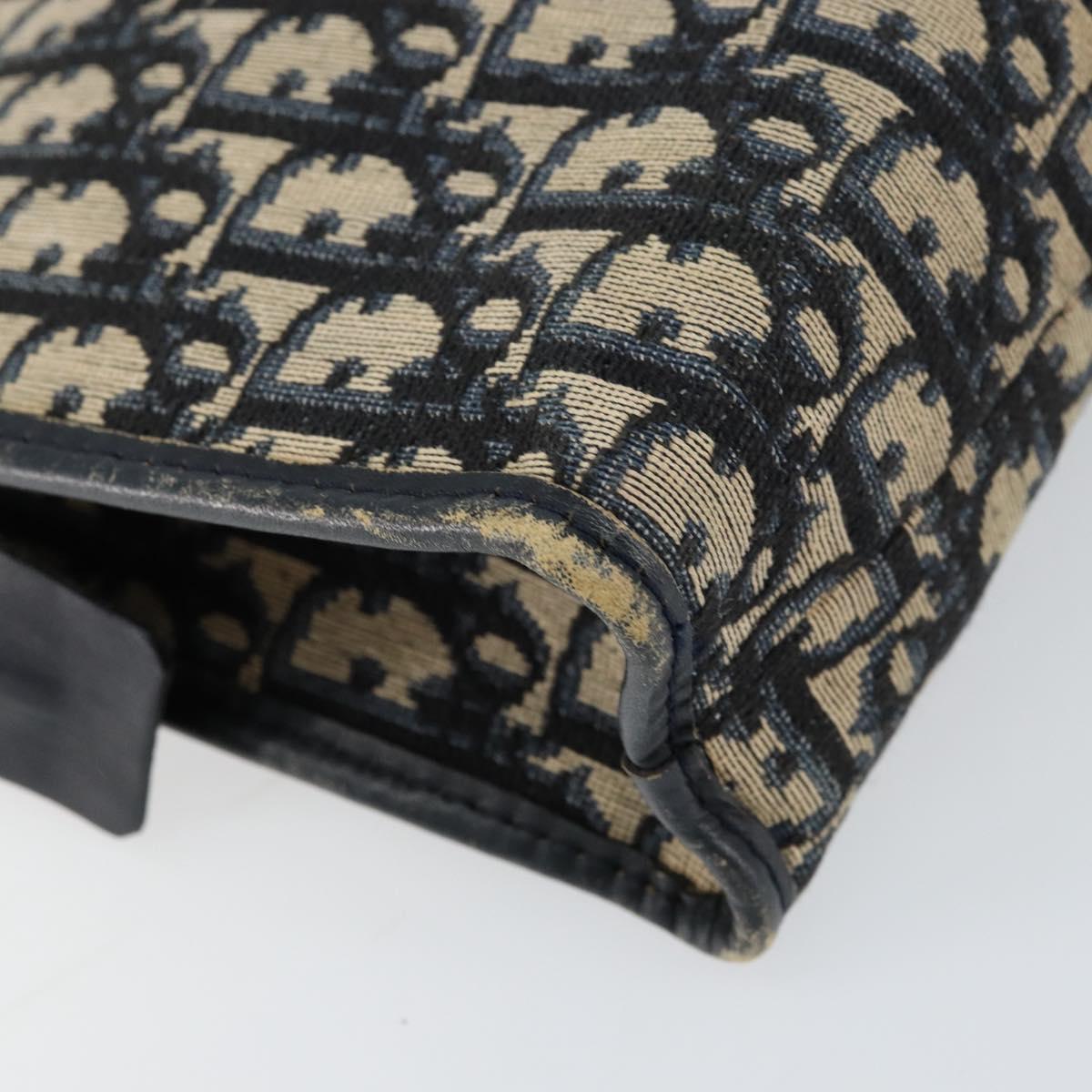 Christian Dior Trotter Canvas Clutch Bag Navy Silver Auth ka459