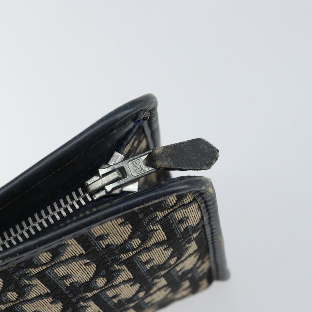 Christian Dior Trotter Canvas Clutch Bag Navy Silver Auth ka459