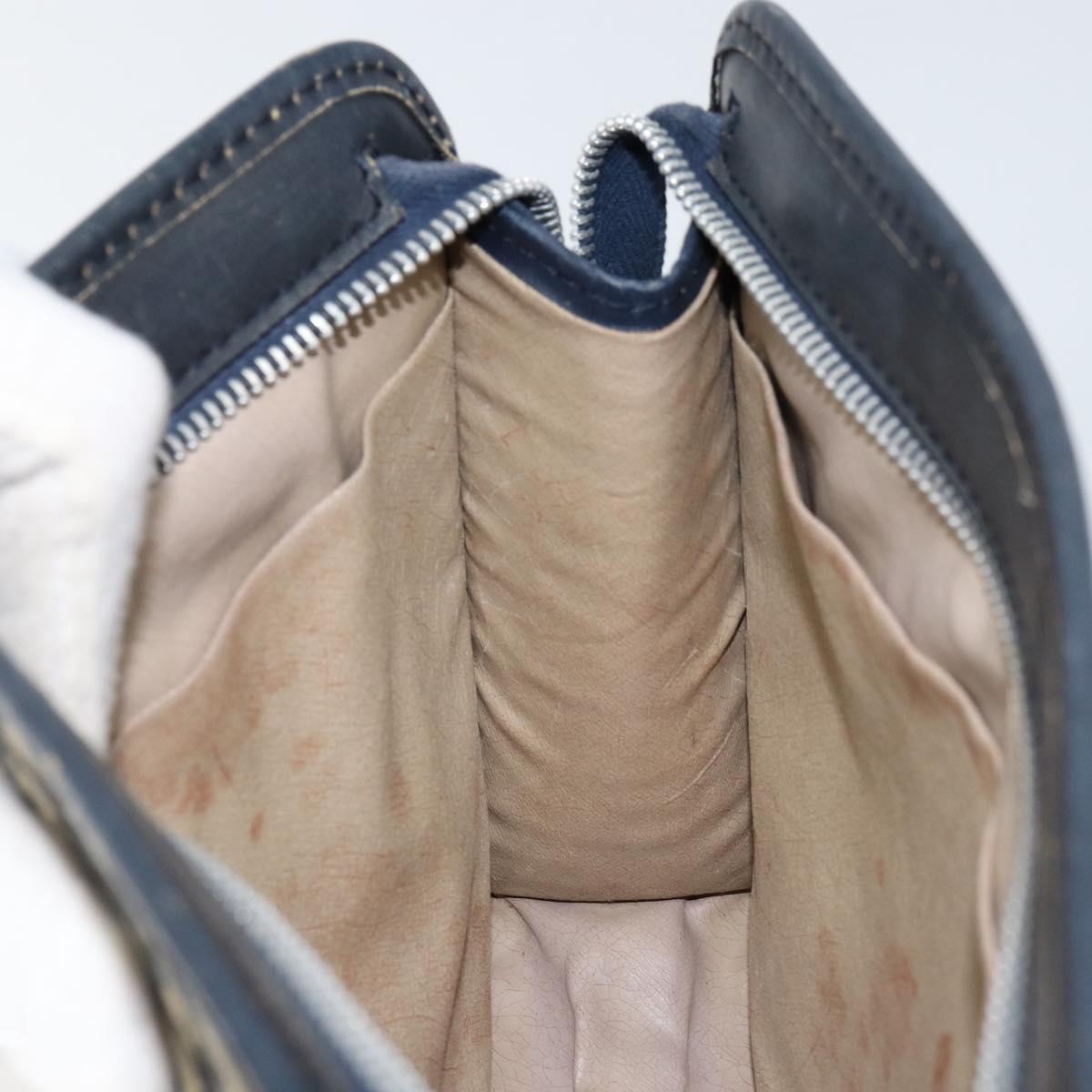 Christian Dior Trotter Canvas Clutch Bag Navy Silver Auth ka459